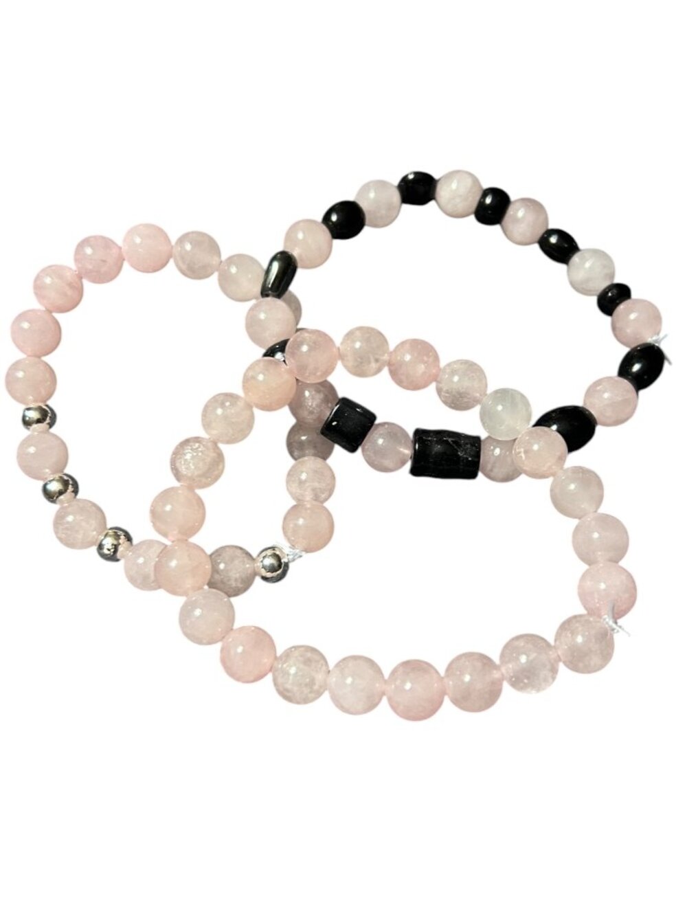 Handmade Rose Quartz Stretch Bracelet Set of 3 | Healing Crystal Stack | 6-7"